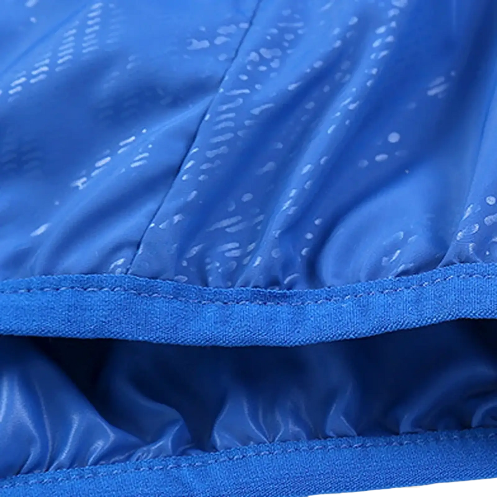 Men waterproof hiking jacket windbreaker outdoor coat in blue with subtle white dot pattern and smooth stretchy fabric