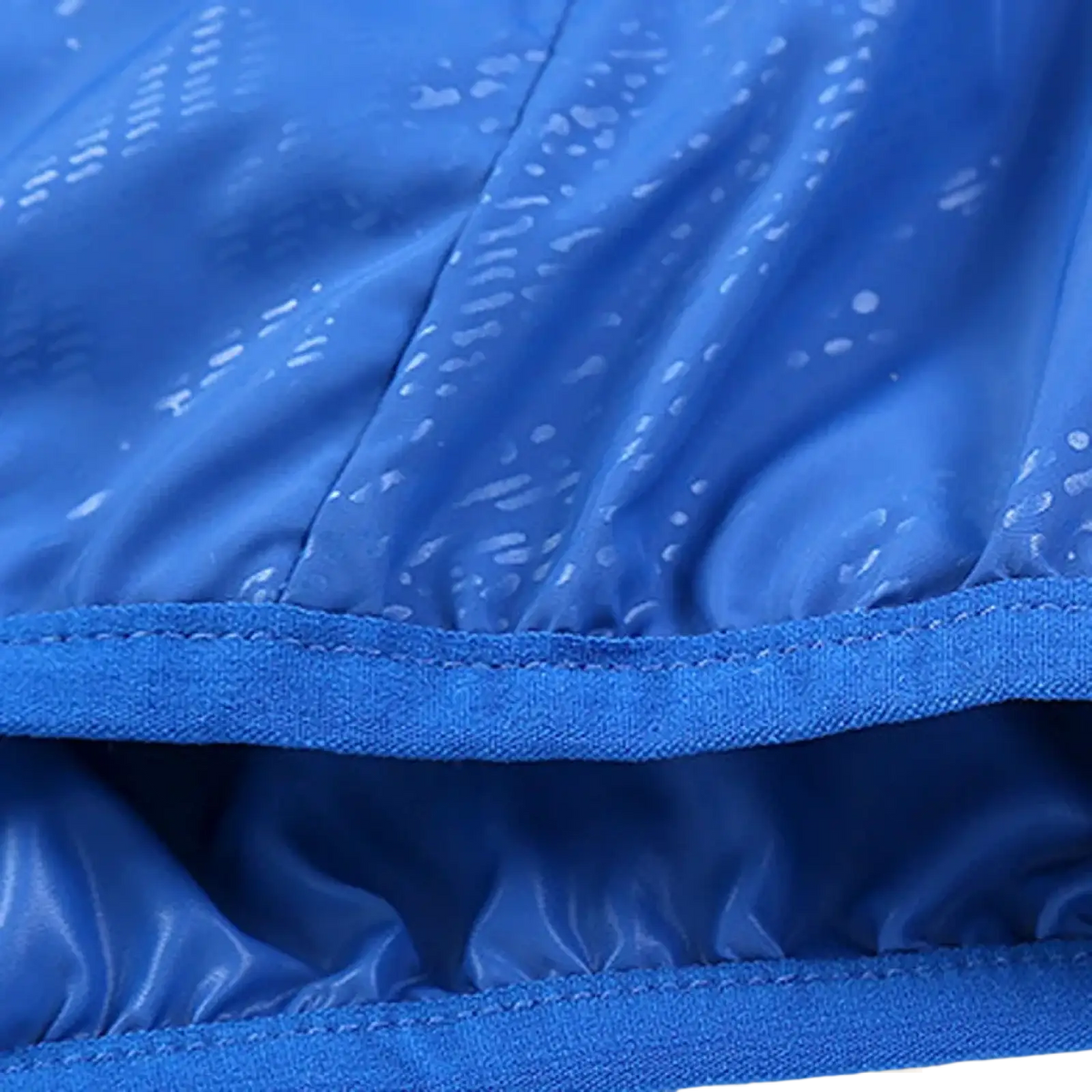 Men waterproof hiking jacket windbreaker outdoor coat in blue with subtle white dot pattern and smooth stretchy fabric