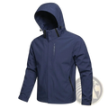 Men waterproof hiking jacket navy blue with black zipper accents and hood for outdoor windbreaker protection