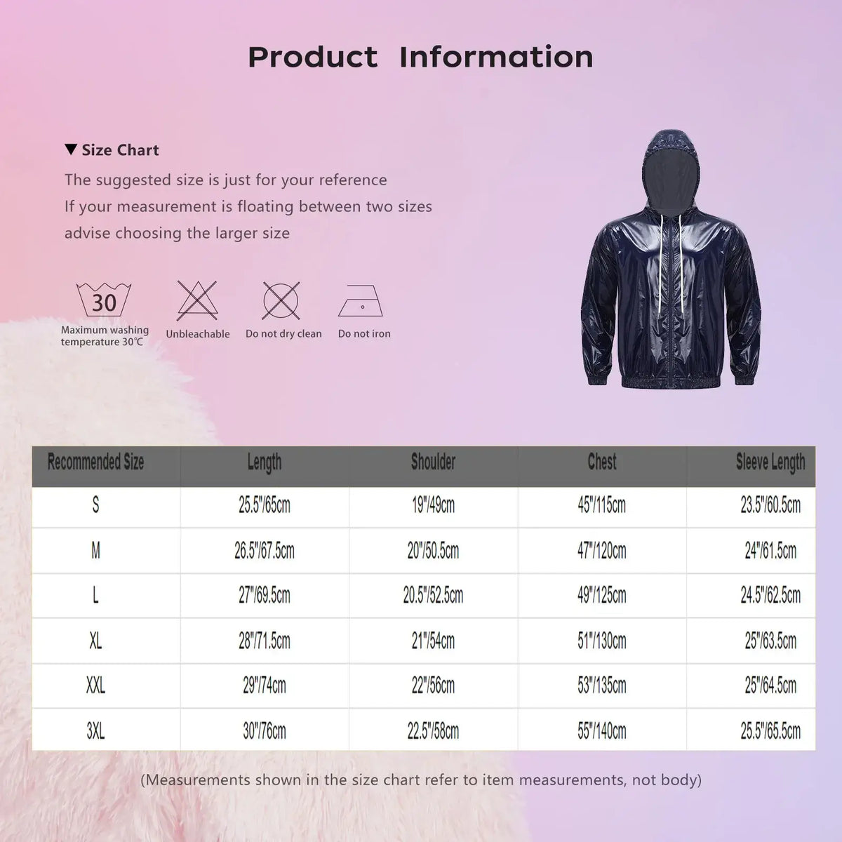 Men waterproof hooded windbreaker jacket in black glossy material with white drawstrings and adjustable hood