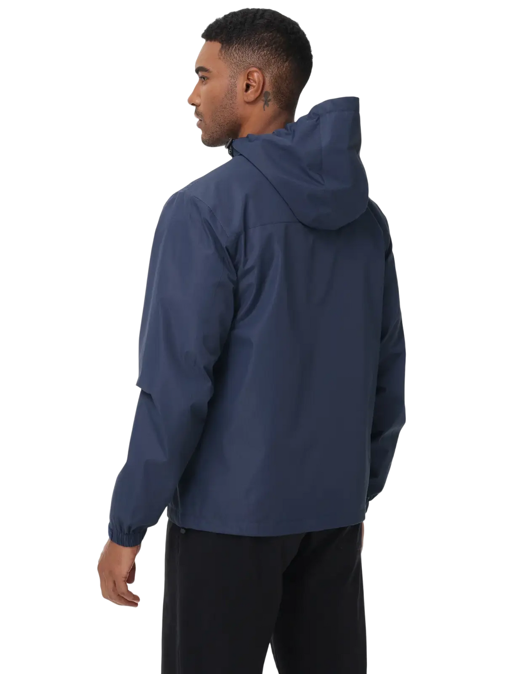 Men waterproof hooded windbreaker jacket in navy blue with sleek water-resistant fabric and subtle seam detailing