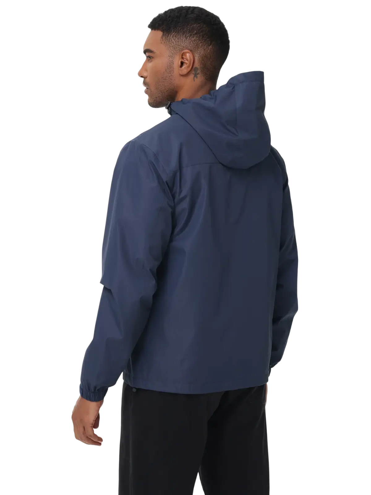 Men waterproof hooded windbreaker jacket in navy blue with sleek water-resistant fabric and subtle seam detailing