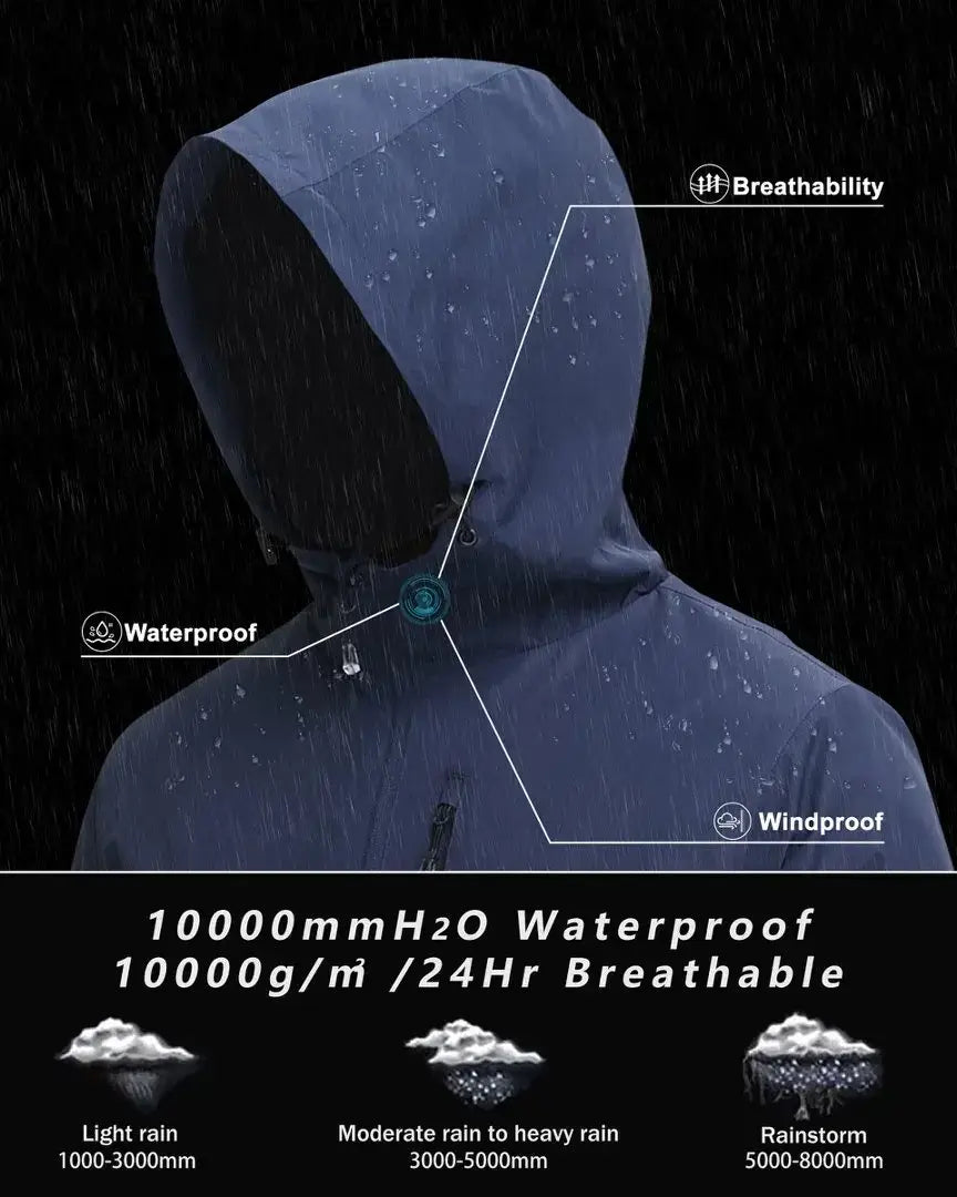 Men waterproof hooded windbreaker jacket navy blue featuring breathable and windproof dark blue fabric