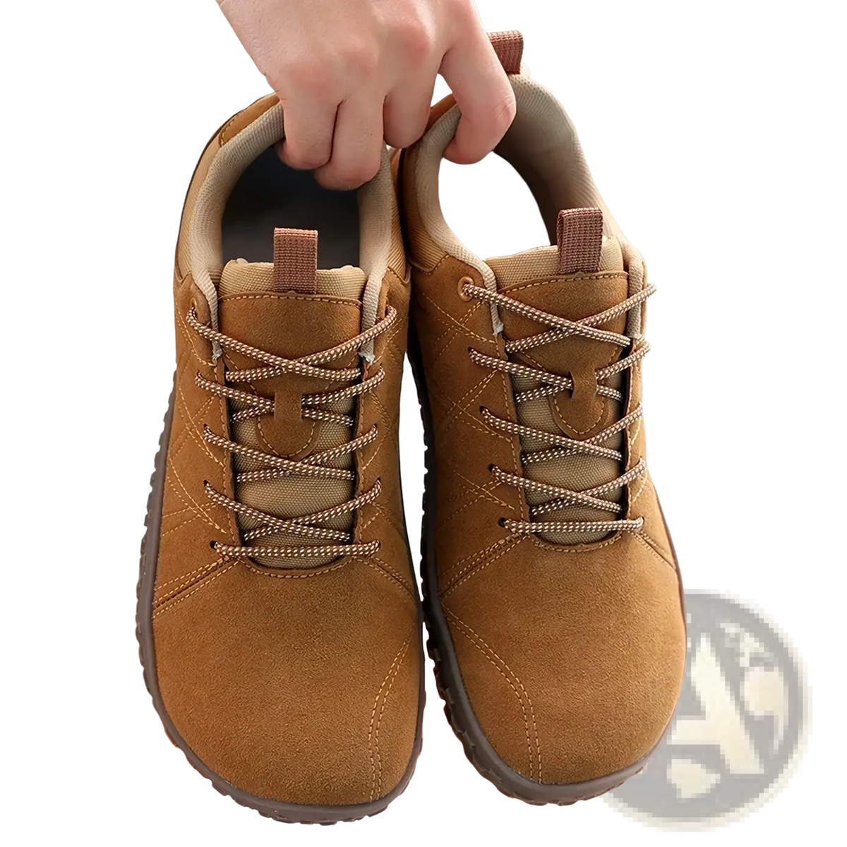 Men waterproof leather hiking shoes in tan suede with matching laces and a sturdy rubber sole