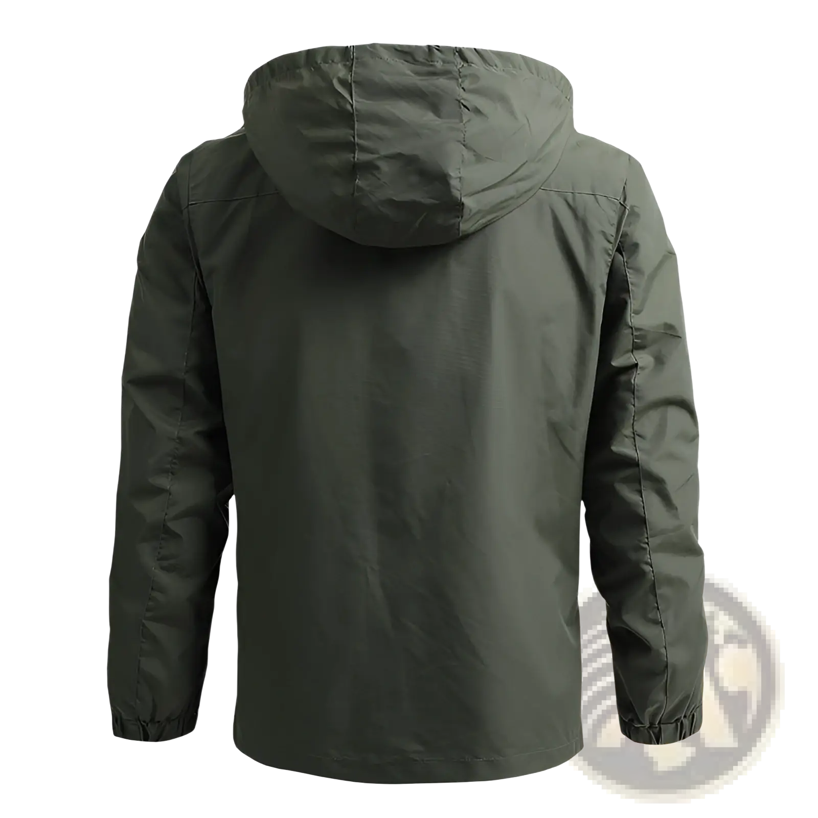 Men waterproof mountaineering shell jacket in dark olive green with smooth water-resistant fabric and elastic cuffs