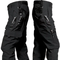 Men waterproof tactical cargo pants in black featuring multiple utility pockets and zipper closures for durability