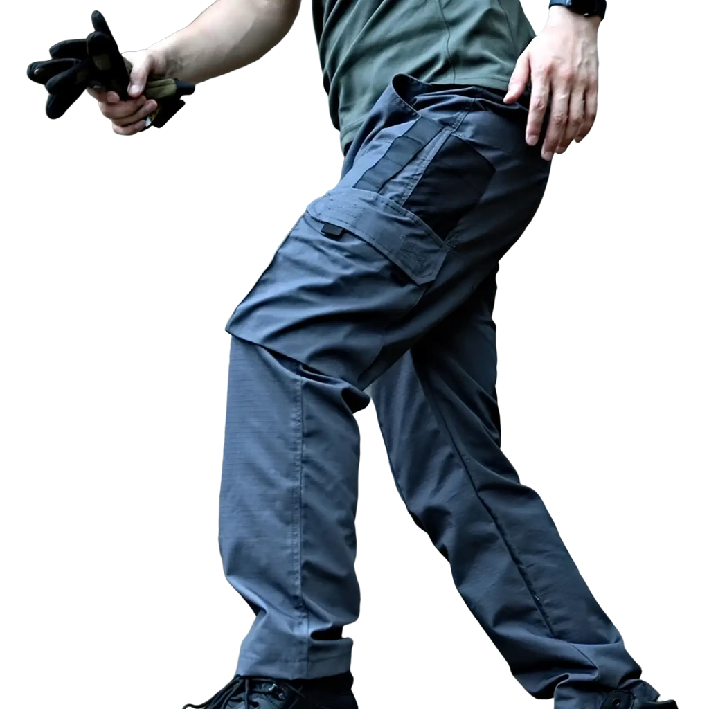 Men waterproof tactical cargo pants in dark gray with multiple pockets and reinforced stitching for outdoor use
