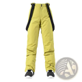 Men waterproof thermal snow pants in bright lime green with black side panels and adjustable straps for cold weather