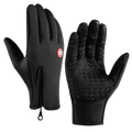 Black synthetic leather men waterproof windproof motorcycle riding gloves with textured grip and red logo patch
