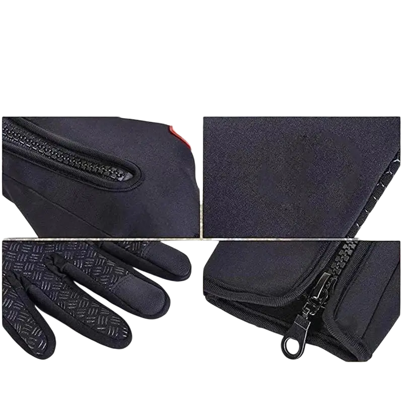 Black synthetic leather men waterproof windproof motorcycle riding gloves with textured grip and zipper closure