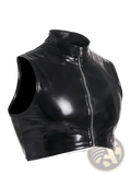 Black glossy vinyl cropped vest with high collar and front zipper men wet look pvc tank top