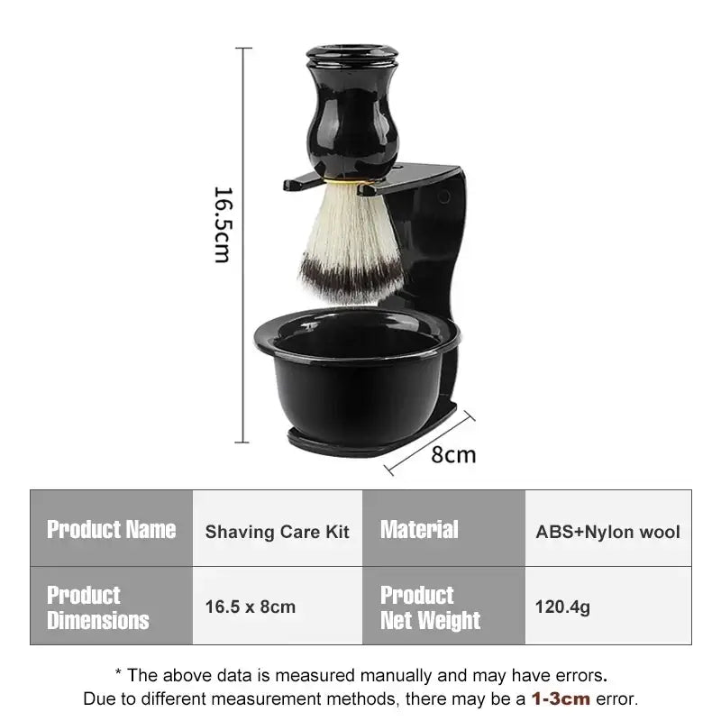 Black abs plastic men wet shaving kit with shaving brush white and dark bristles shaving bowl and stand