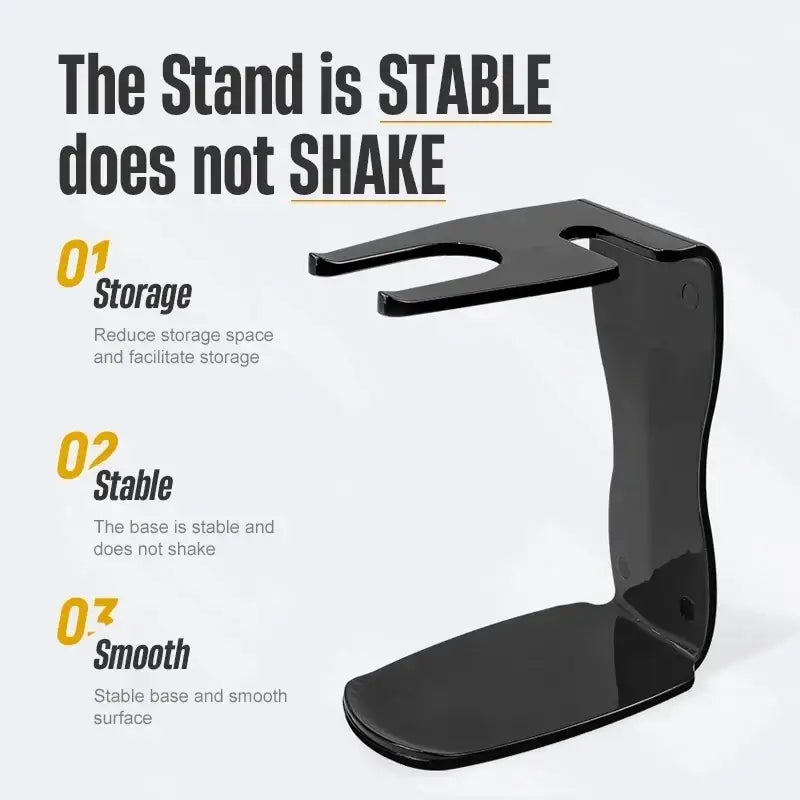 Black glossy metal razor stand with sleek design part of men wet shaving kit with shaving brush and shaving bowl
