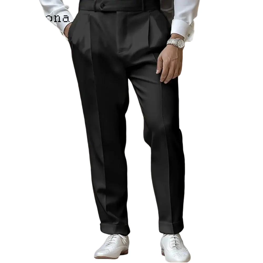Men white formal suit pants plus size elegant black pleated trousers with tailored fit and subtle wool sheen