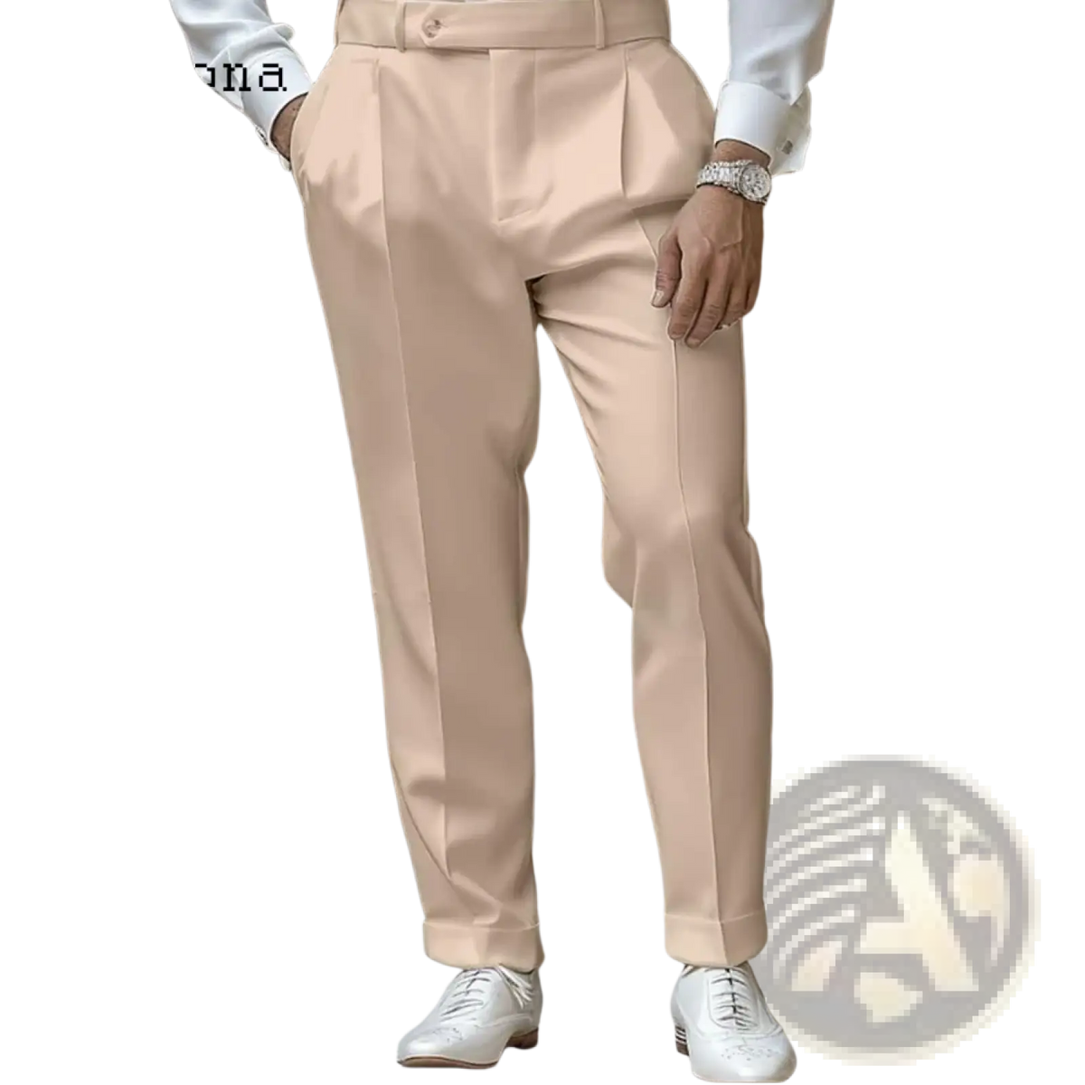 Men white formal suit pants plus size elegant beige pleated trousers with tailored fit and buttoned waistband