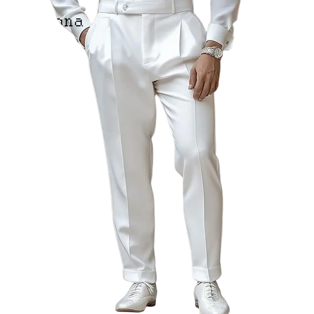 Men white formal suit pants plus size elegant trousers with a sleek tailored fit and subtle pleated creases