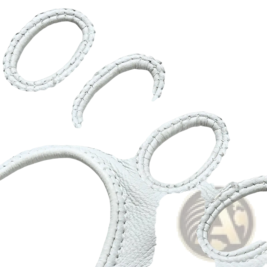 Men white leather fingerless driving glove with perforated fingers and reinforced stitching shown from the back side