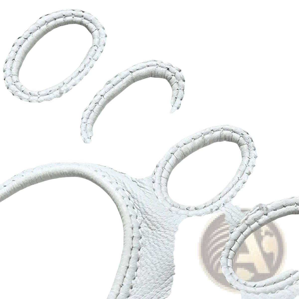 Men white leather fingerless driving glove with perforated fingers and reinforced stitching shown from the back side