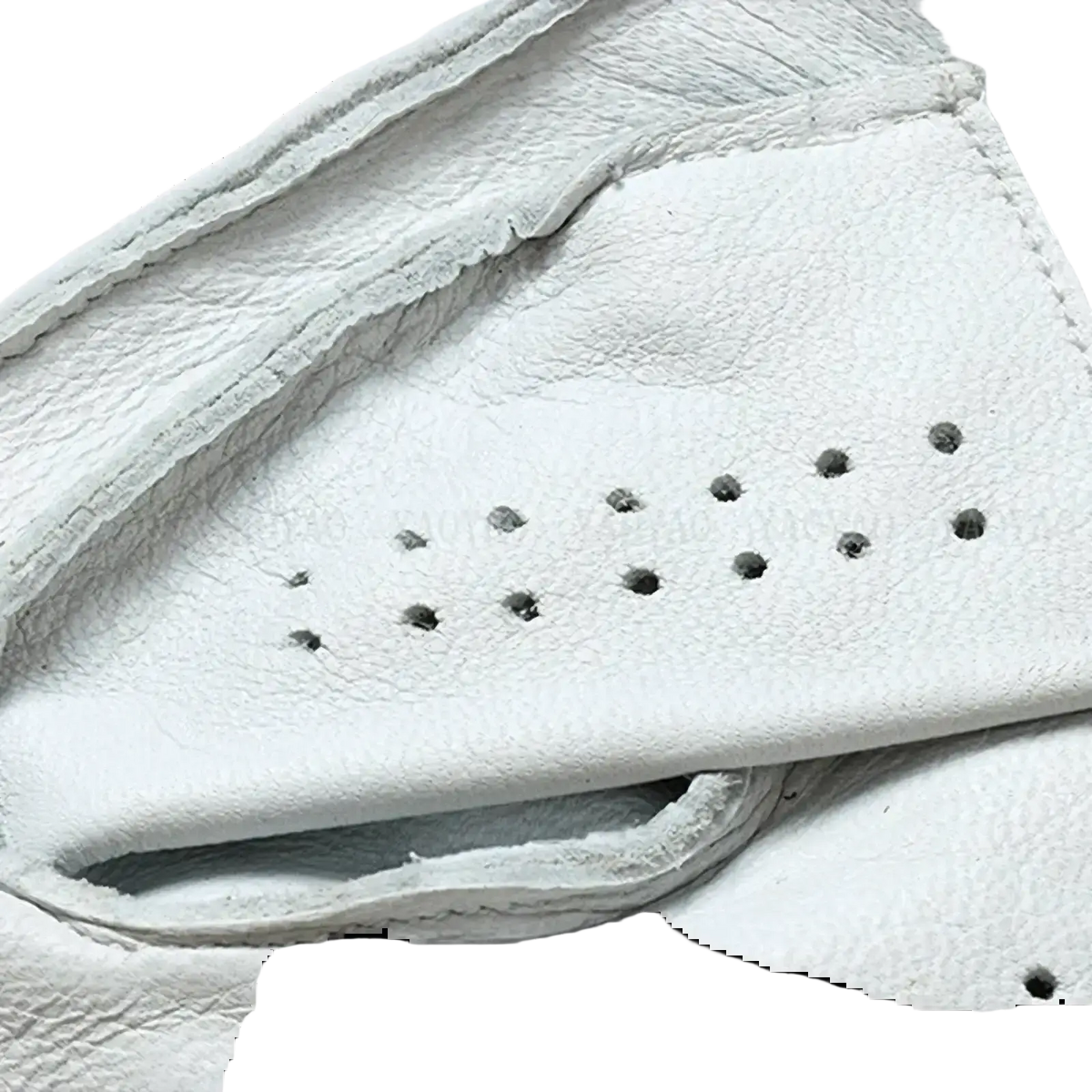 Men white leather fingerless driving gloves showing perforated detailing in white leather fingerless style