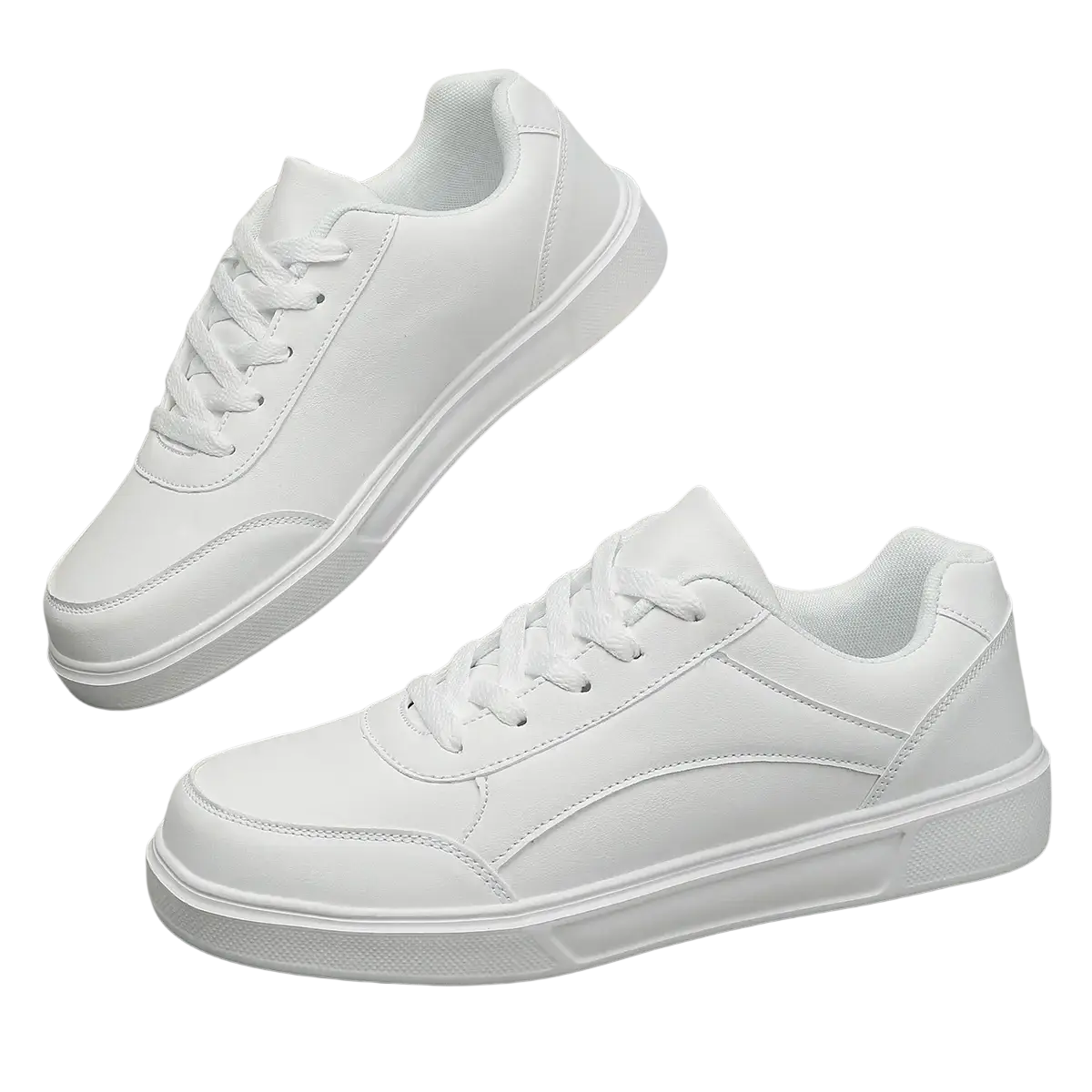 Men white leather minimalist low top sneakers with matching laces and a clean sleek design