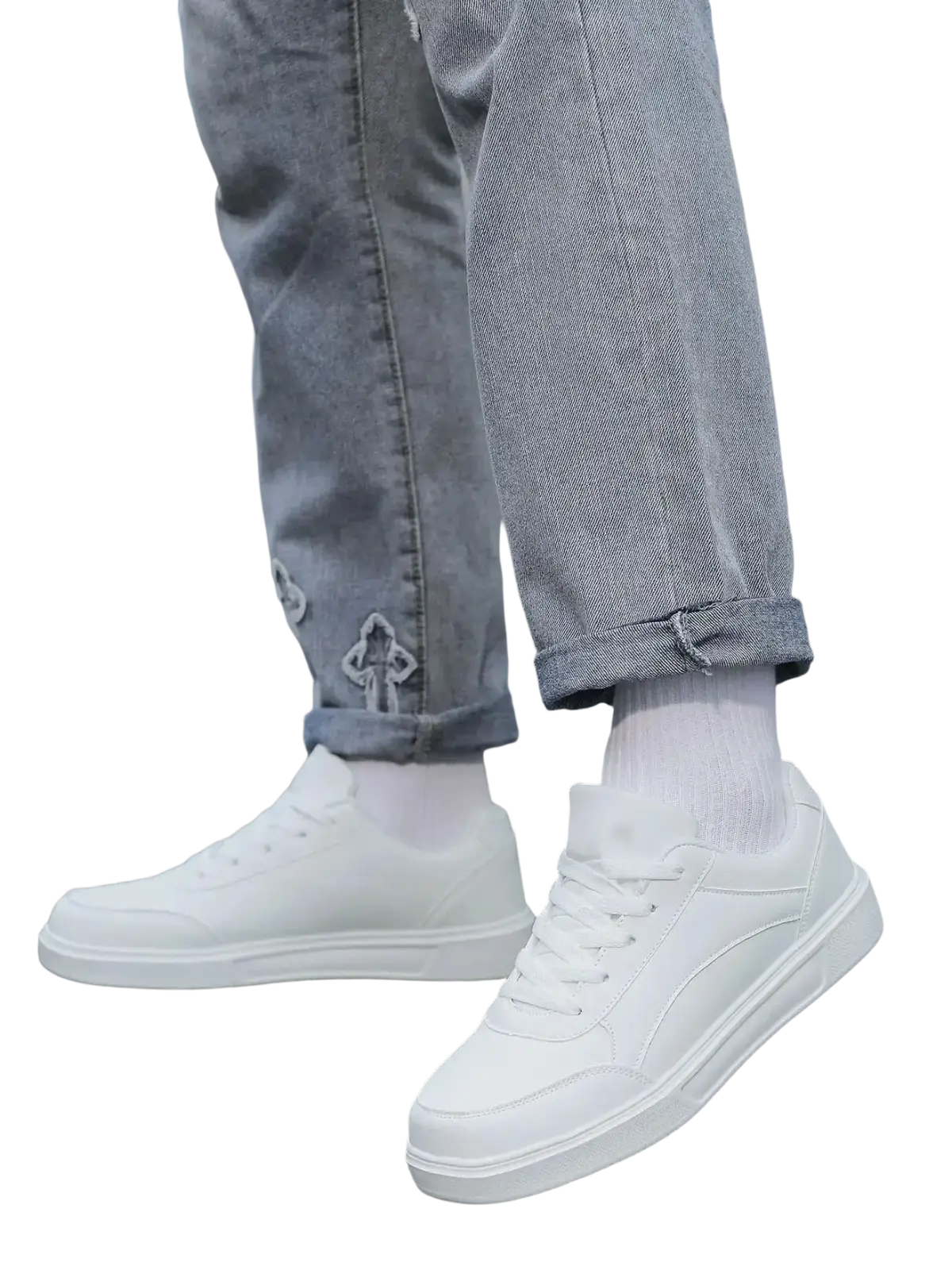 Men white leather minimalist low top sneakers featuring a smooth leather upper and clean minimalist design