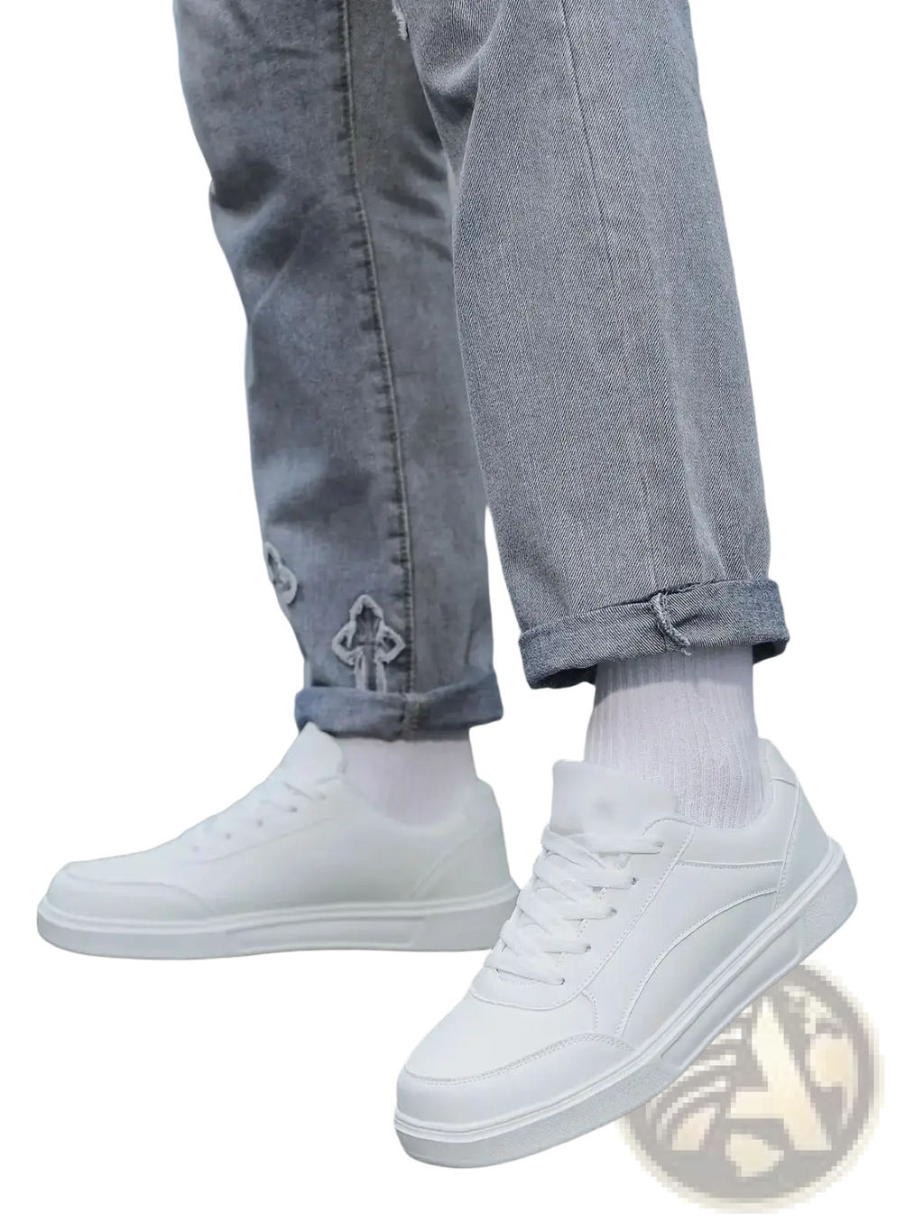 Men white leather minimalist low top sneakers featuring a smooth leather upper and clean minimalist design