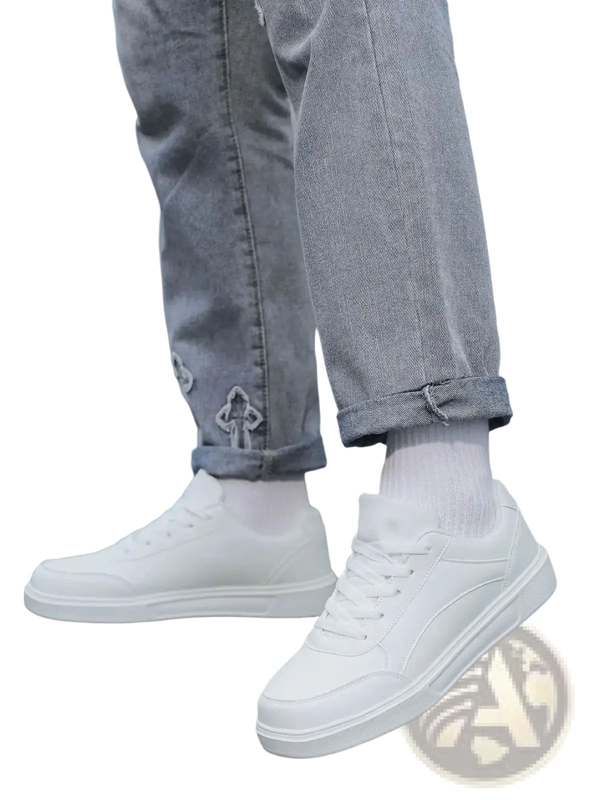 Men white leather minimalist low top sneakers featuring a smooth leather upper and clean minimalist design