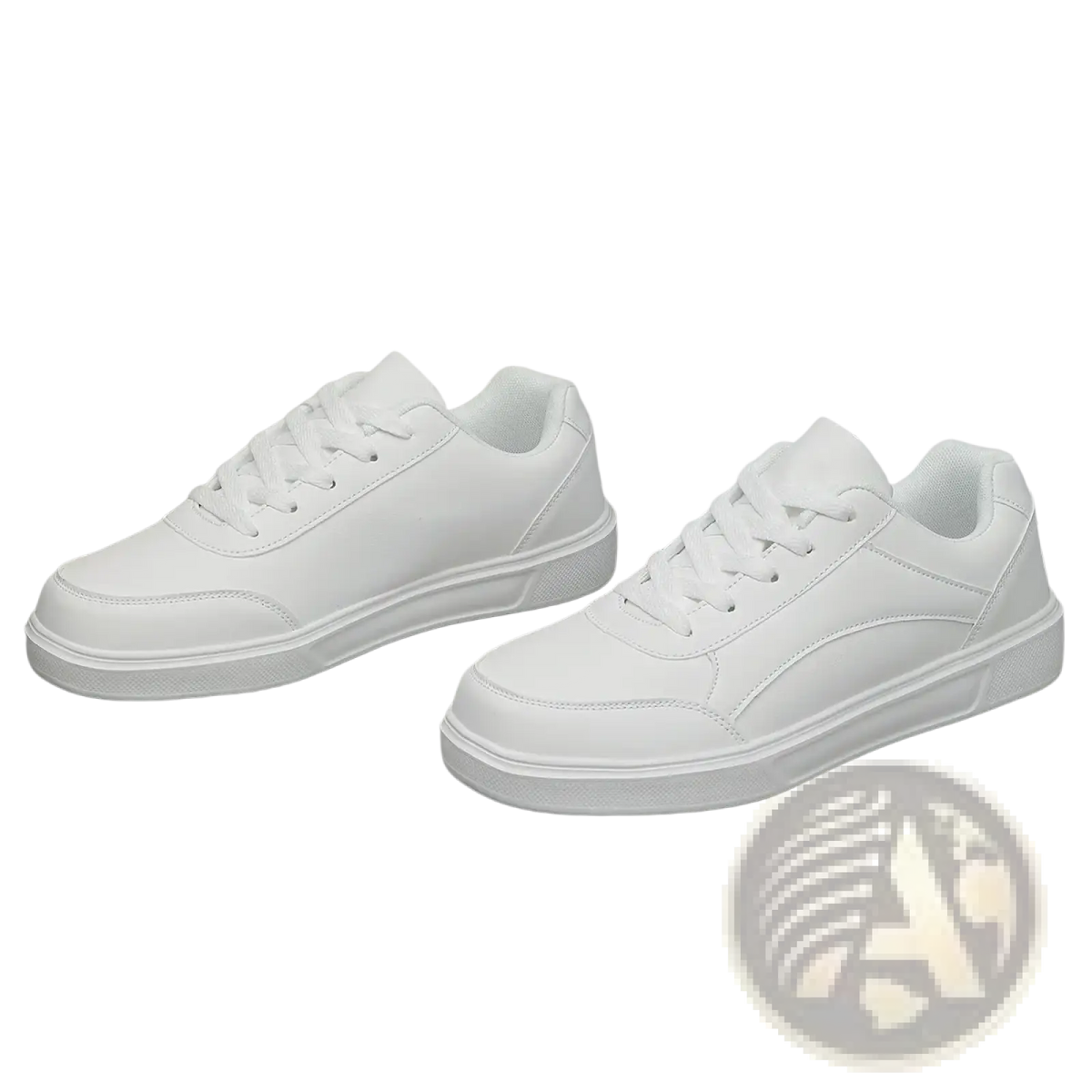 Men white leather minimalist low top sneakers with clean design and matching white laces for casual wear