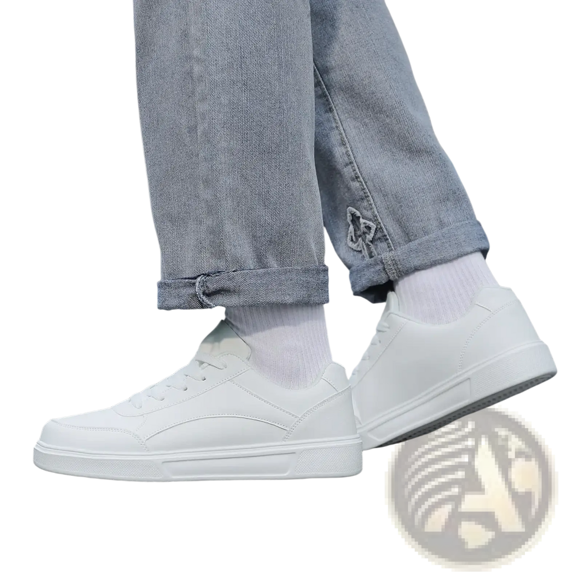 Men white leather minimalist low top sneakers featuring a clean design with subtle stitching details