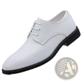 Men white leather oxford dress shoe with lace-up design and black rubber sole for formal occasions