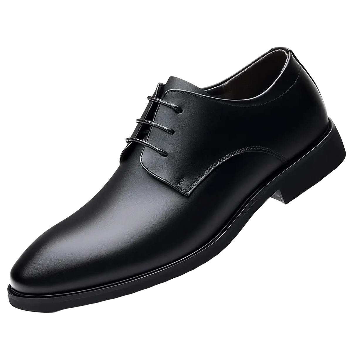 Black leather oxford dress shoe with polished finish and lace-up design for formal wear