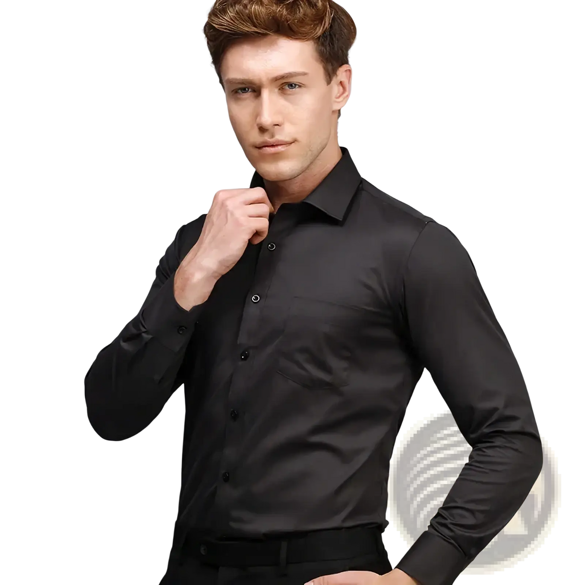 Men white long sleeve formal dress shirt 5xl with black classic collar button-down front for business wear