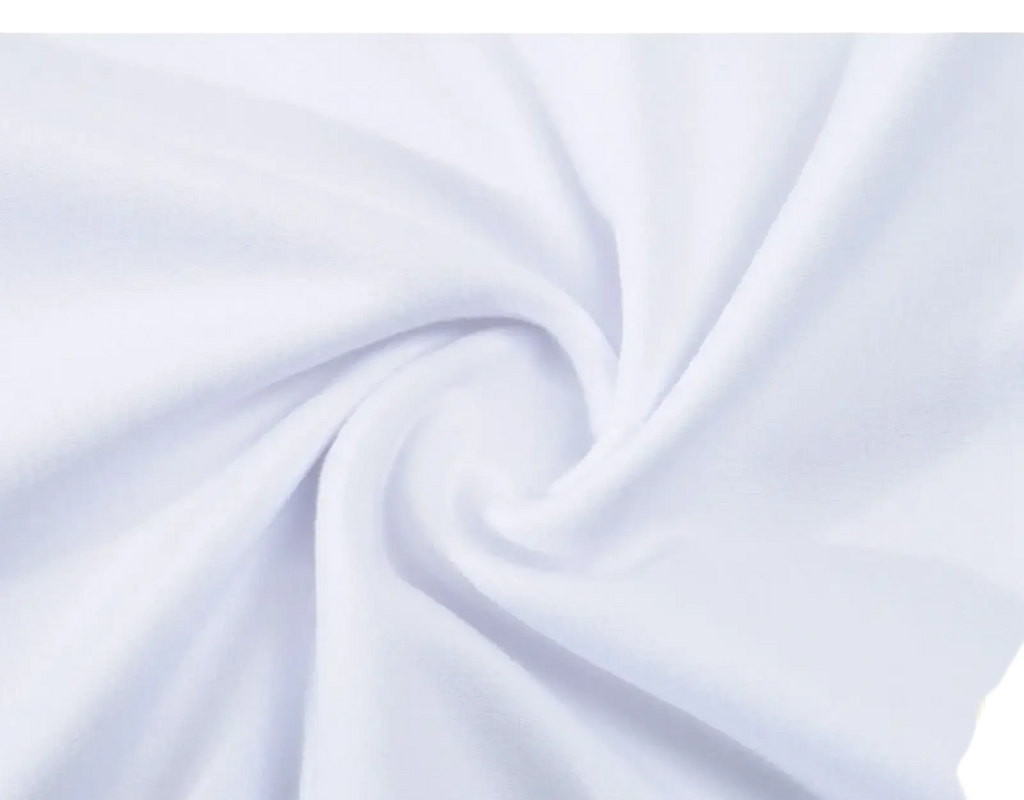 Men white oversized cotton tshirt made of smooth white fabric with soft slightly glossy texture and gentle folds