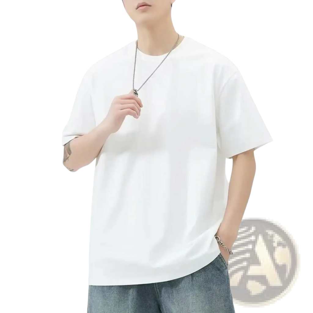 Men white oversized cotton t-shirt with relaxed fit and short sleeves ideal for casual wear