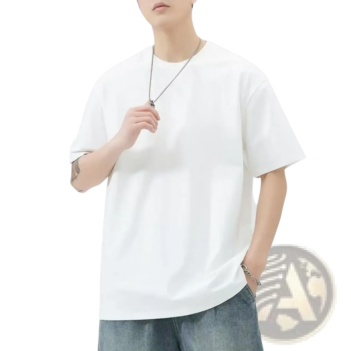 Men white oversized cotton t-shirt with relaxed fit and short sleeves ideal for casual wear