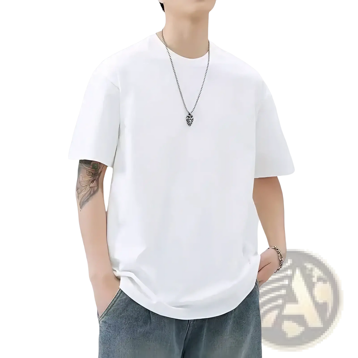 Men white oversized cotton t-shirt featuring a loose fit with a simple crew neck and short sleeves