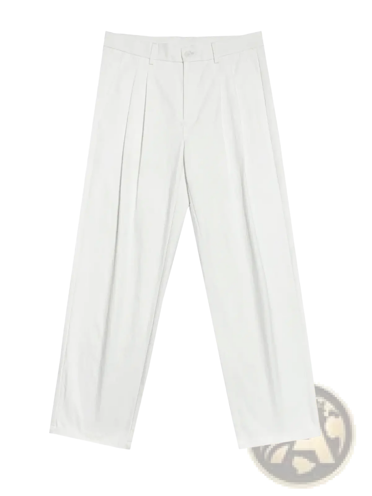Men white pleated wide leg suit pants featuring a clean minimalist design in a high-quality fabric