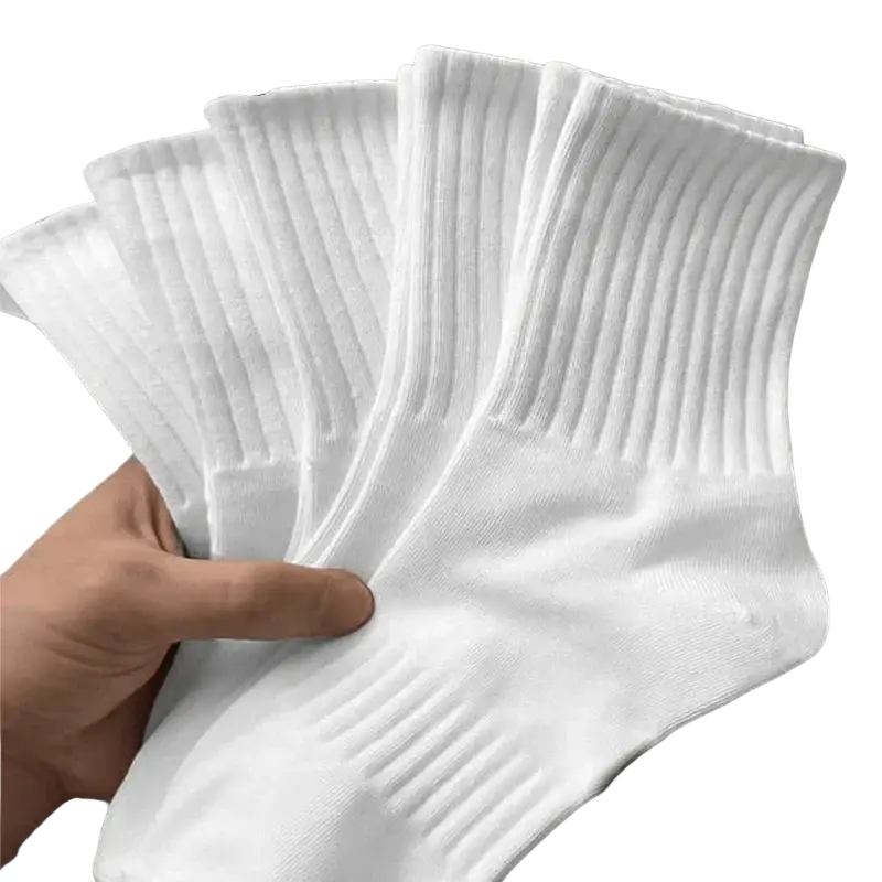 Men white sports socks made of ribbed cotton comfortable fit displayed in a hand-held fan arrangement