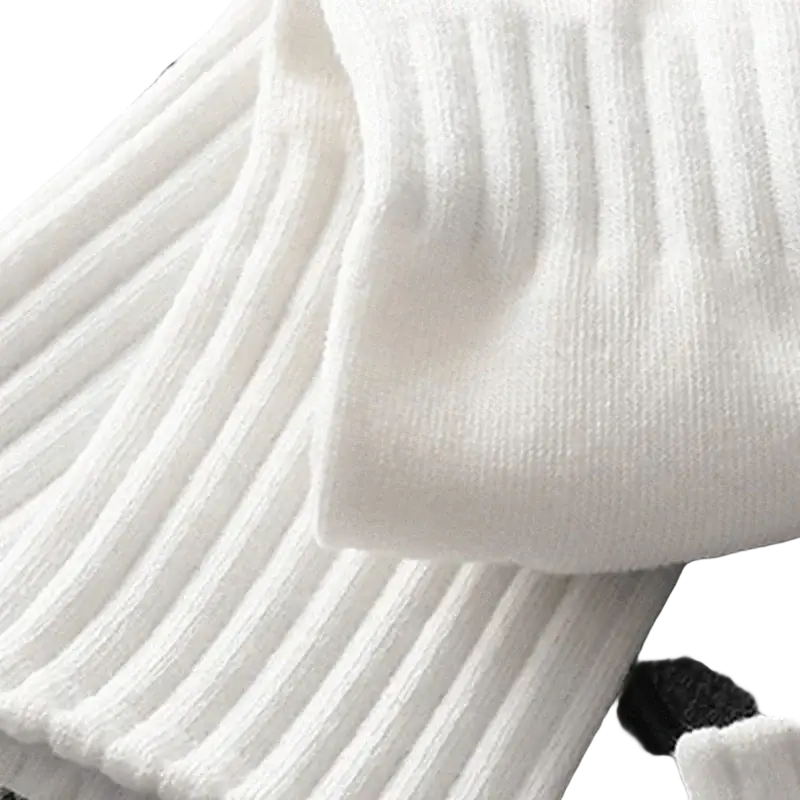 Men white sports socks with ribbed knit texture and soft fabric for a comfortable fit during athletic activities