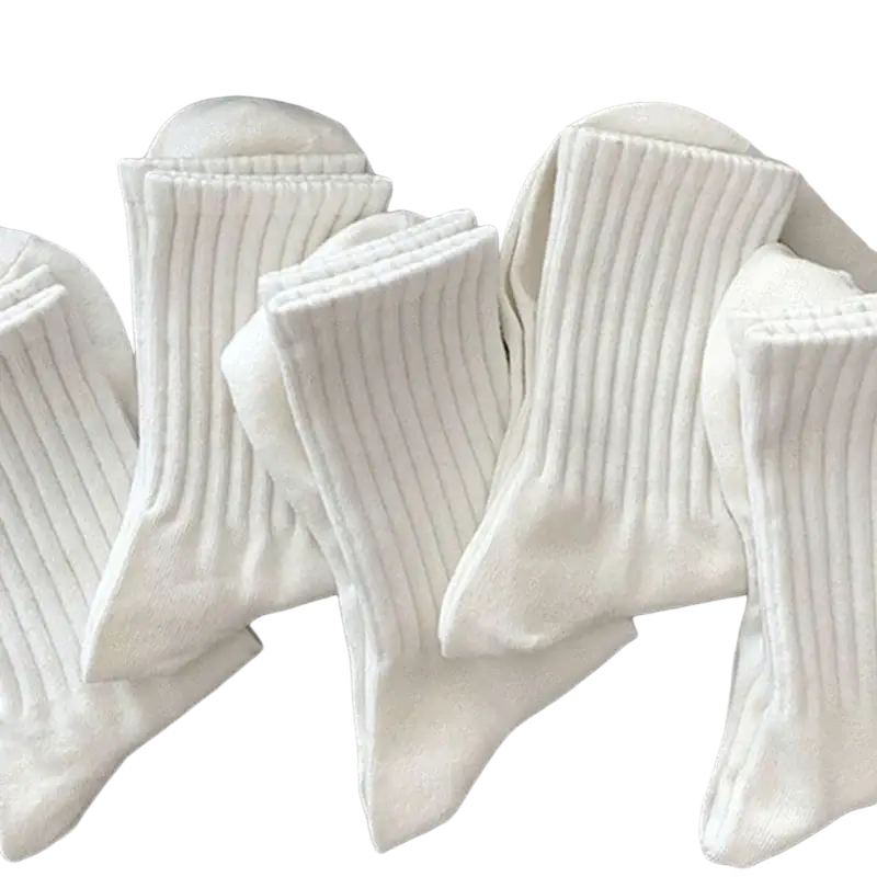 Men white sports socks in ribbed knit fabric with a soft textured appearance for a comfortable fit