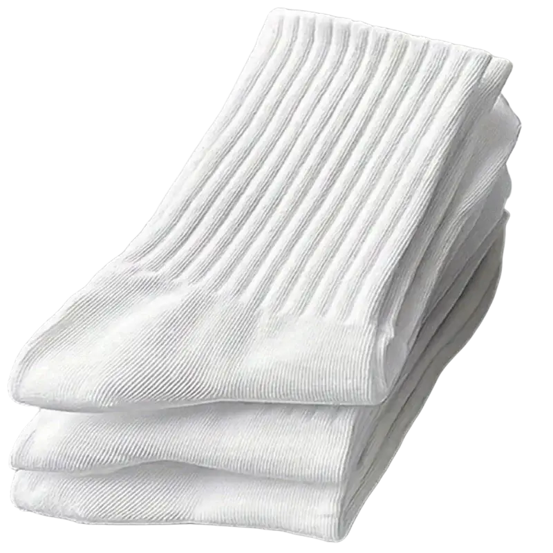 A stack of white ribbed cotton men sports socks with a soft knit pattern providing a comfortable fit