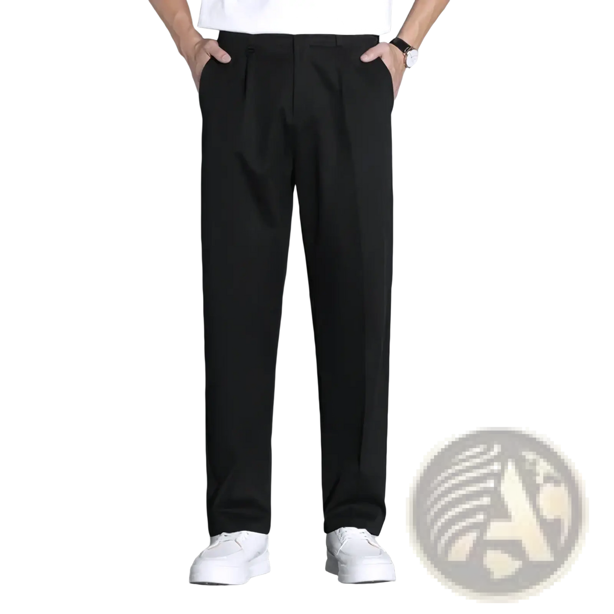 Black pleated men slim fit dress trousers with a sleek modern cut suitable for formal and business wear