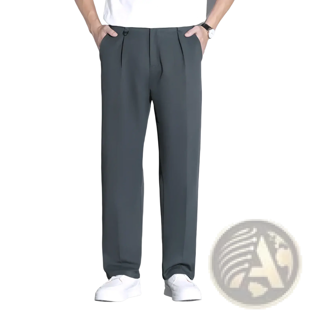 Men white suit pants slim fit dress trousers in dark gray pleated fabric with a sleek modern cut