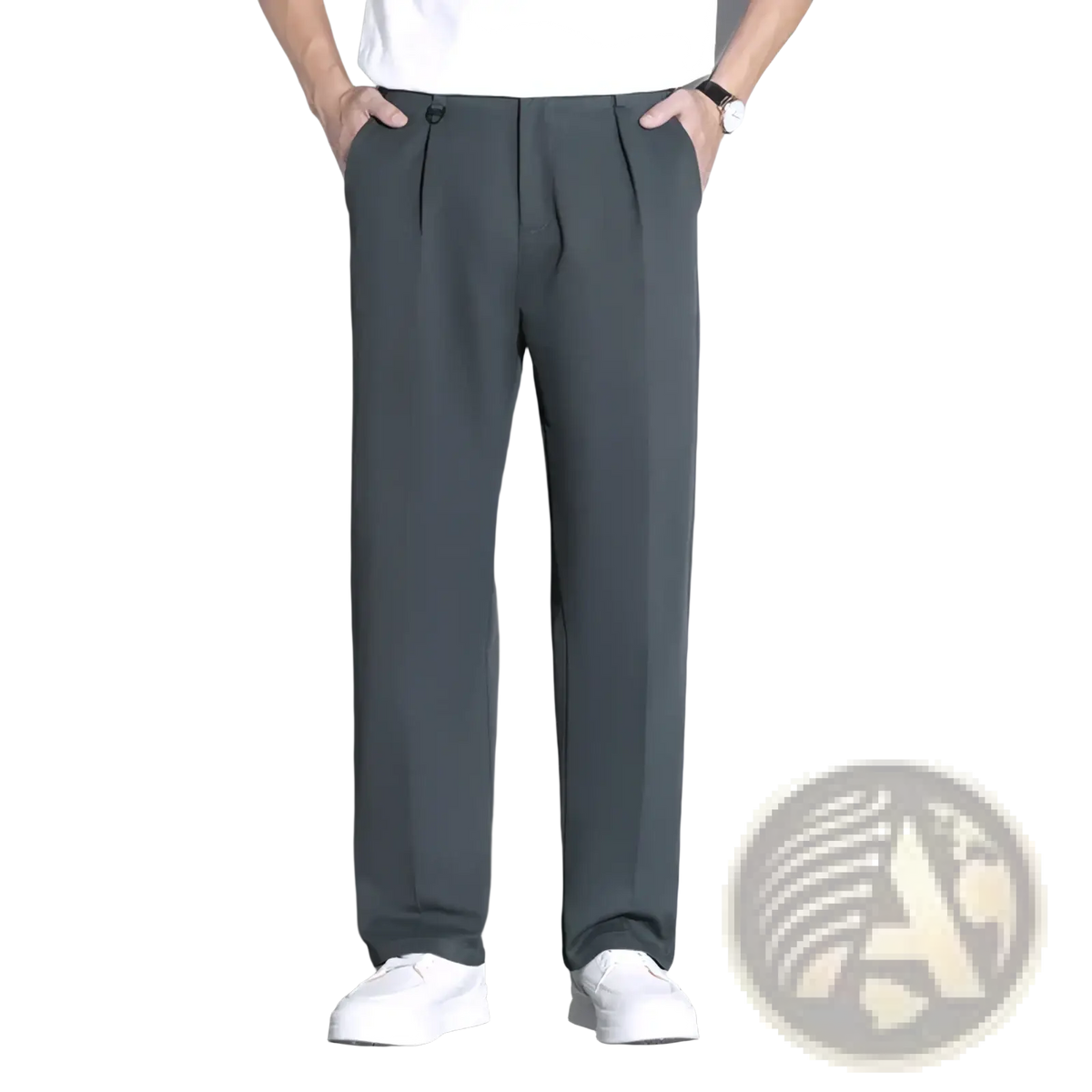 Men white suit pants slim fit dress trousers in dark gray pleated fabric with a sleek modern cut