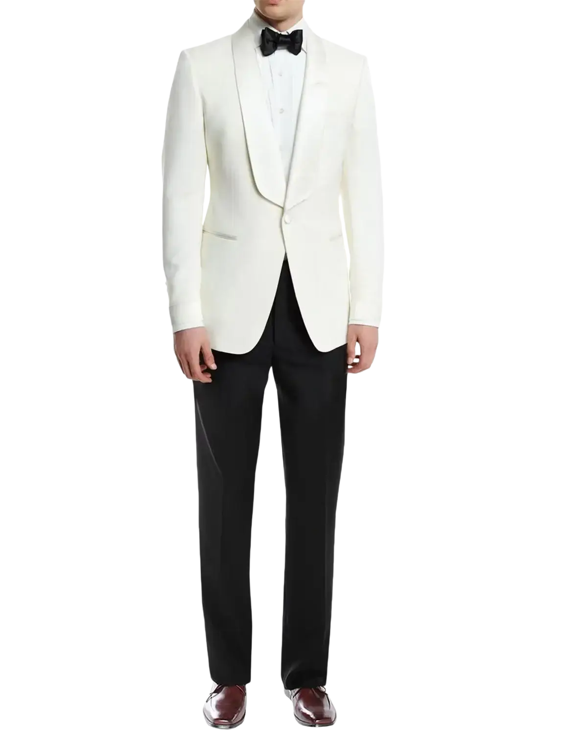 Men white tuxedo jacket custom made with satin shawl lapels and single-button closure type for formal wear
