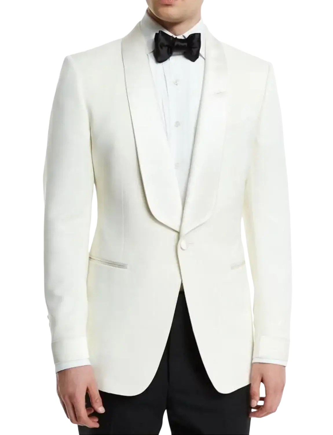 Men white tuxedo suit custom made with shawl lapel satin lapels and single button closure jacket