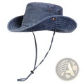 Blue denim wide brim canvas bucket hat with adjustable chin strap for men outdoor sun protection