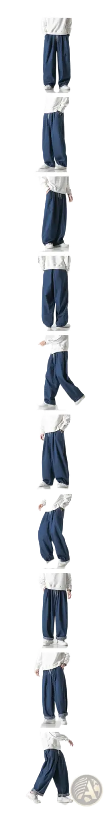 Men wide leg denim jeans in dark blue with a loose fit, relaxed silhouette, and subtle stitching details