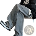Men wide leg herringbone trousers in black and white with a drawstring waistband for casual comfort