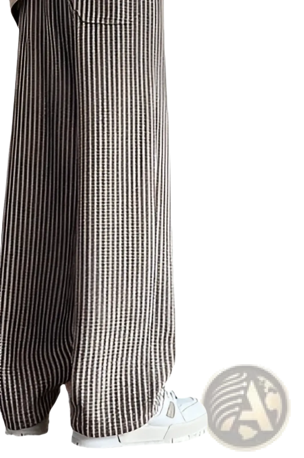 Men wide leg herringbone drawstring trousers in black and white vertical striped textured fabric
